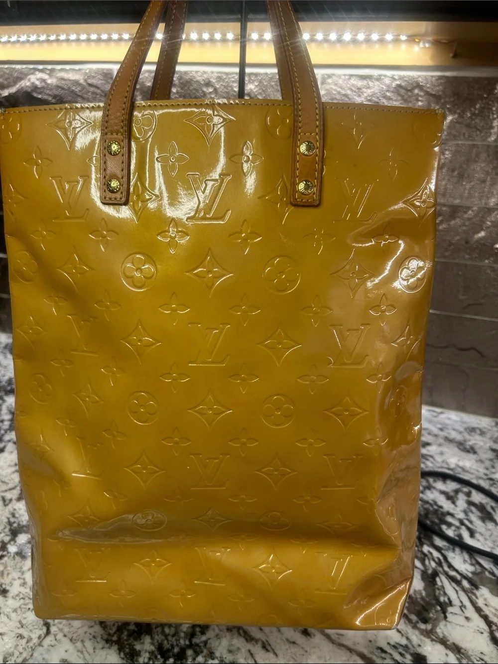 LOUIS VUITTON LV Mustard Monogram Vernis Patent Leather Reade Tote Bag France